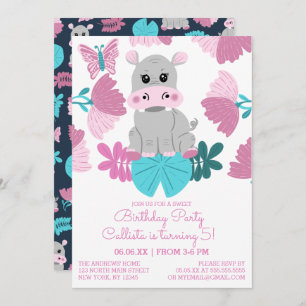 Invitation Beurre Turquoise Hippo rose mou Fleur à papillon