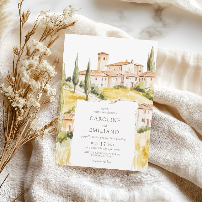 Invitation BIANCA Aquarelle Mariage paysager toscan (Créateur téléchargé)