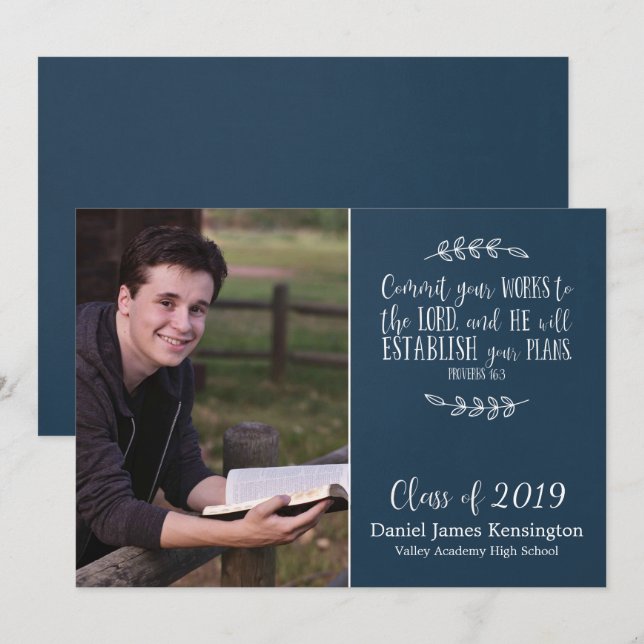 Invitation Bible chrétienne moderne Verse Graduation Photo (Devant / Derrière)