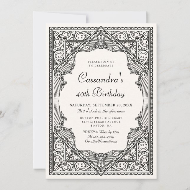 Invitation Bibliothèque de livres Anniversaire Vintage (Devant)