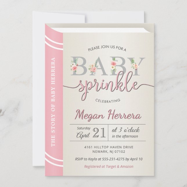 Invitation Bibliothèque de livres de contes roses Baby Girl S (Devant)
