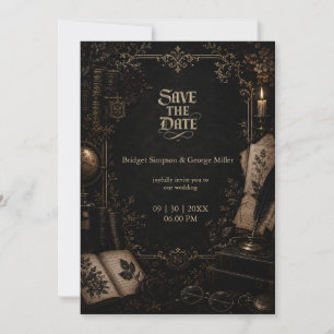 Invitation Bibliothèque de mariage de livre d'académie sombre