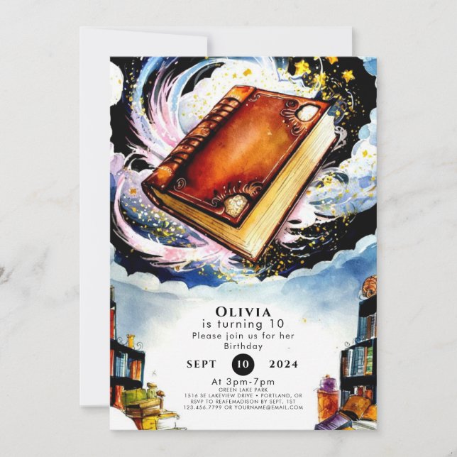 Invitation Bibliothèque Fun Boho Storthbook Anniversaire (Devant)