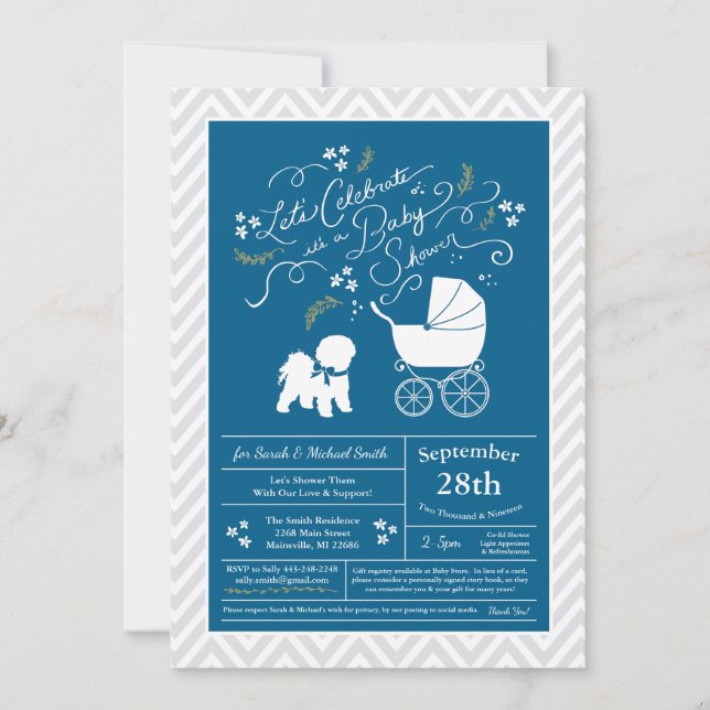 Invitation Bichon Frise Chien Baby shower Garçon Bleu (Devant)