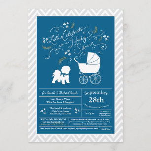 Invitation Bichon Frise Chien Baby shower Garçon Bleu