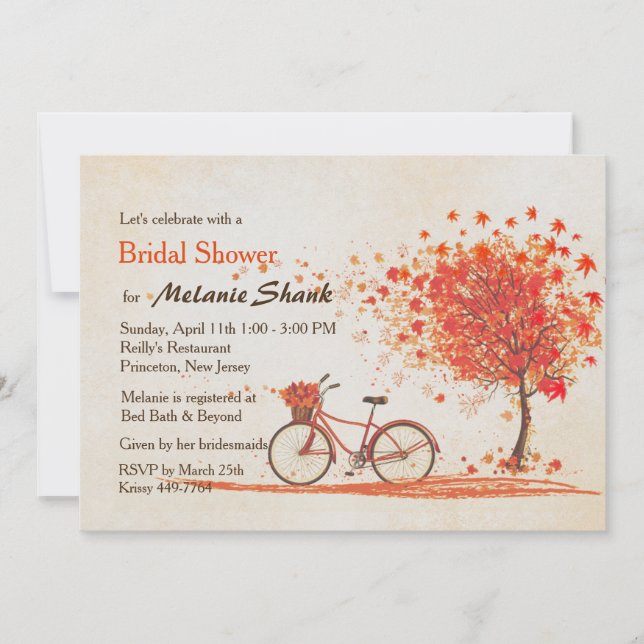 Invitation Bicyclette Automne Maple Tree Fête des mariées rus (Devant)