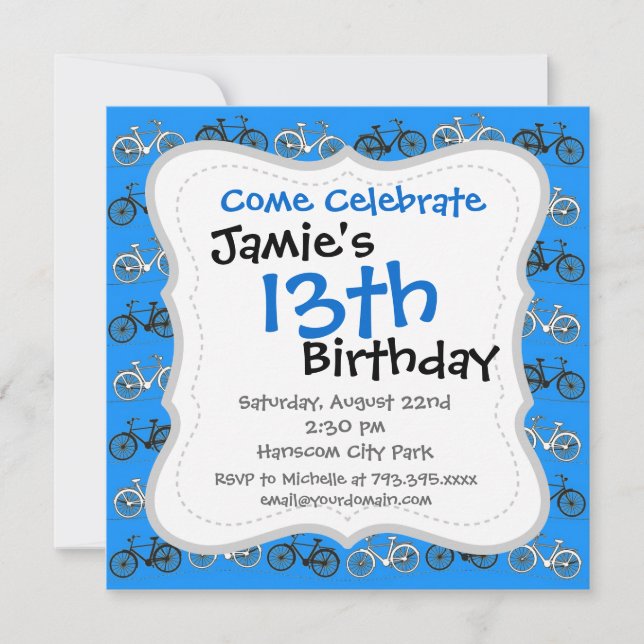 Invitation Bicyclettes Turquoises Turquoise Vintage Cool (Devant)