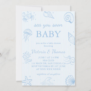 Invitation Bientôt à la mer Bébé Bleu Baby Shower
