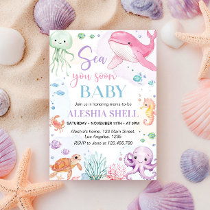 Invitation Bientôt à la mer, mignons animaux de l'océan Baby 