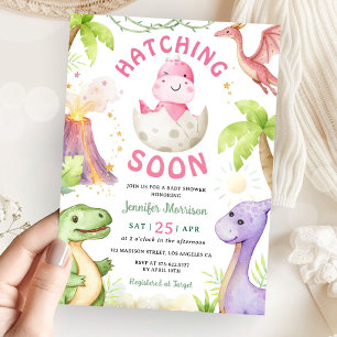 Invitation Bientôt à l'éclosion Fille Dinosaure Baby Shower