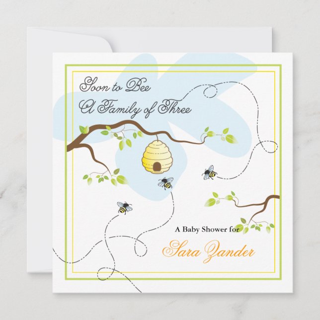 Invitation Bientôt à l'invitation de baby shower d'abeille (Devant)