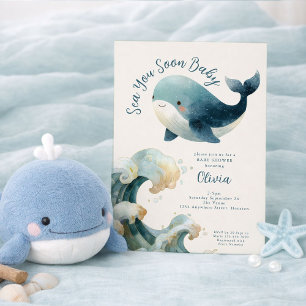 Invitation Bientôt de nouveau baleine Océan Ivory Baby Shower