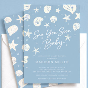 Invitation Bientôt de nouveau parmi nous Baby Shower Bleu Côt