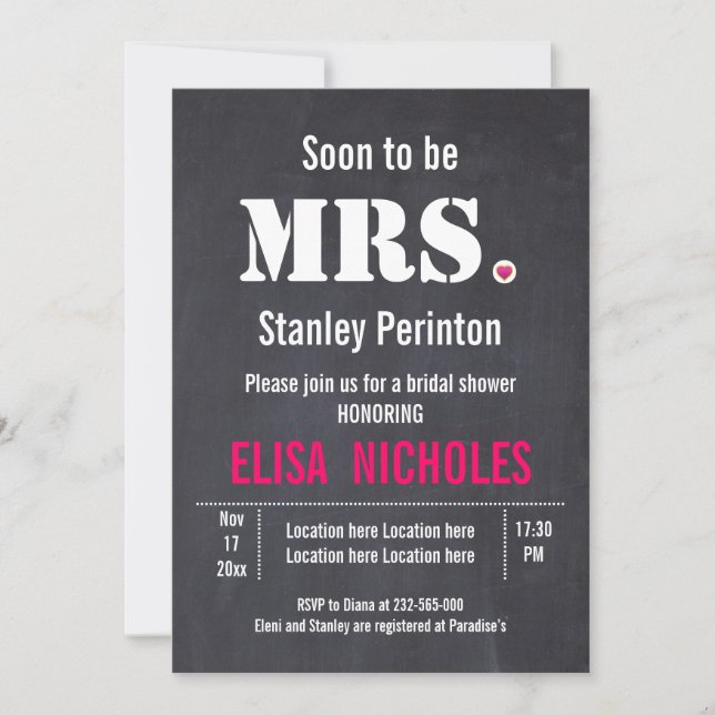 Invitation Bientôt être Mme typographie mariage douche nuptia (Devant)