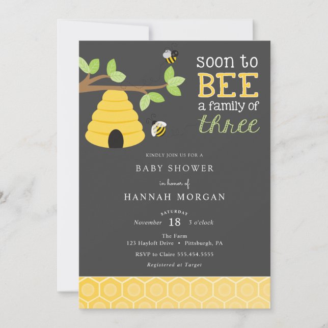 Invitation Bientôt être une famille de trois Baby showers (Devant)