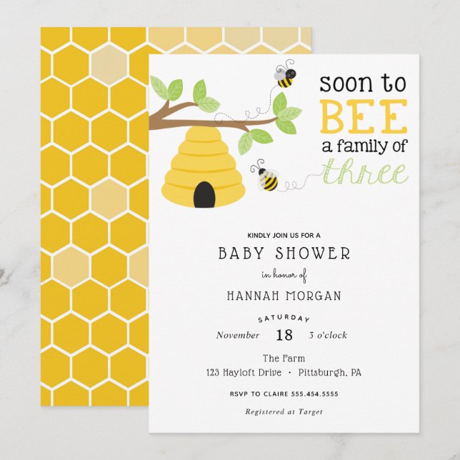 Invitation Bientôt être une famille de trois Baby showers (Devant / Derrière)