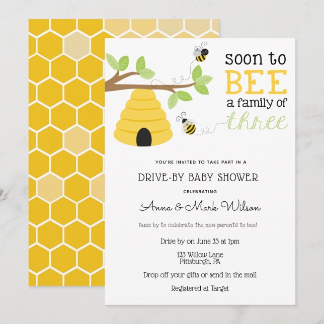Invitation Bientôt être une famille de trois Baby showers Dri (Devant / Derrière)