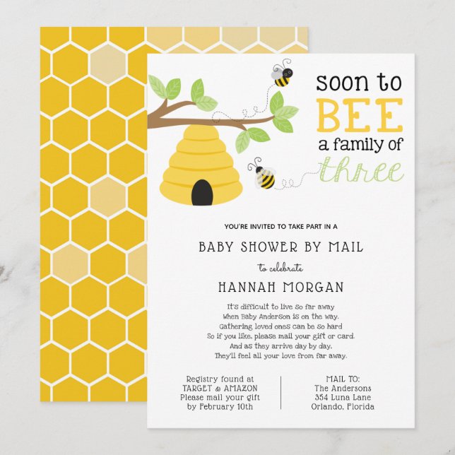 Invitation Bientôt être une famille de trois Baby showers par (Devant / Derrière)
