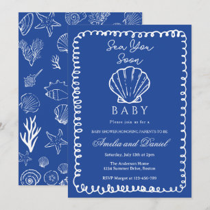 Invitation Bientôt sur le rivage Main dessinée Océan Coquilla