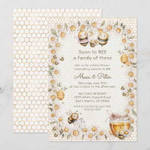 Invitation Bientôt une famille de trois abeilles Baby Shower