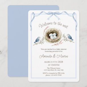 Invitation Bienvenue à la Baby Shower Nest Blue Ribbon