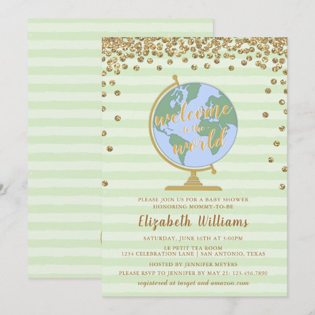 Invitation Bienvenue à l'Invitation du Baby shower mondial (Devant / Derrière)