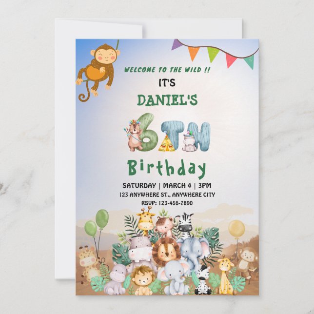 Invitation Bienvenue Au Wild Kids Safari Zoo Anniversaire (Devant)
