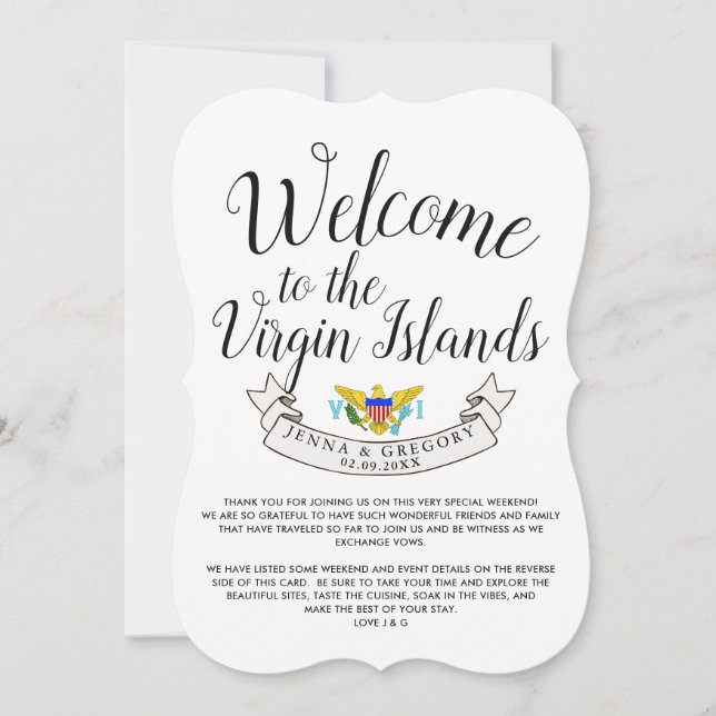 Invitation Bienvenue aux îles Vierges | Mariage de destinatio (Devant)