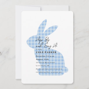 Invitation Bienvenue Baby Blue Gingham Lapin Baby Shower