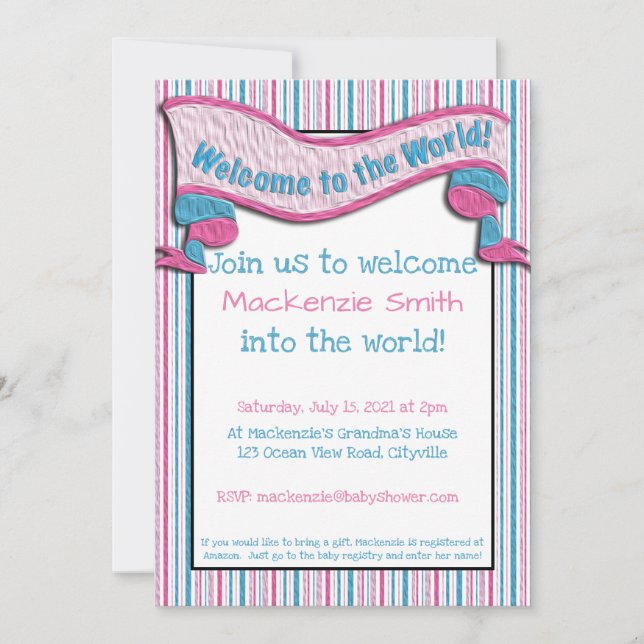 Invitation Bienvenue dans le monde ! Baby shower (Devant)