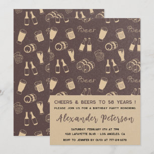 Invitation Bière Adulte Motif Rustique Hommes 58e anniversair