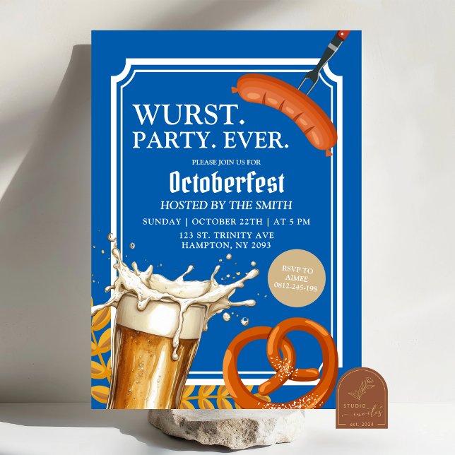 Invitation Bière Bavaroise bleue et Pretzel Oktoberfest (Créateur téléchargé)