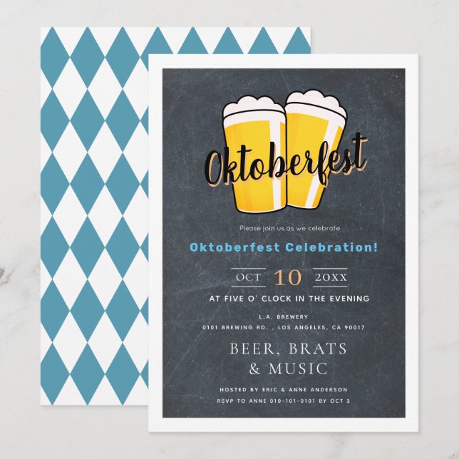 Invitation Bière Chalkboard Oktoberfest Automne (Devant / Derrière)