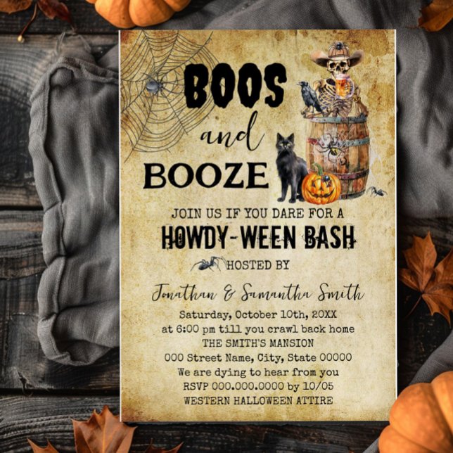 Invitation Bière crâne Howdyween Boos & Brews Halloween Party (Créateur téléchargé)