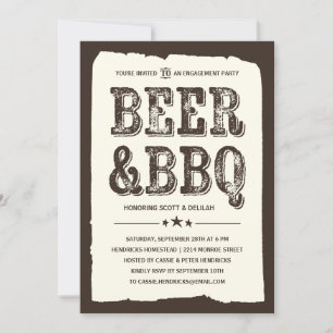 Invitation Bière et barbecue   Parti d'engagement rustique