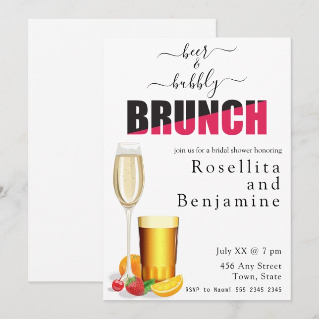Invitation Bière et bulle Brunch Couples Douche (Devant / Derrière)