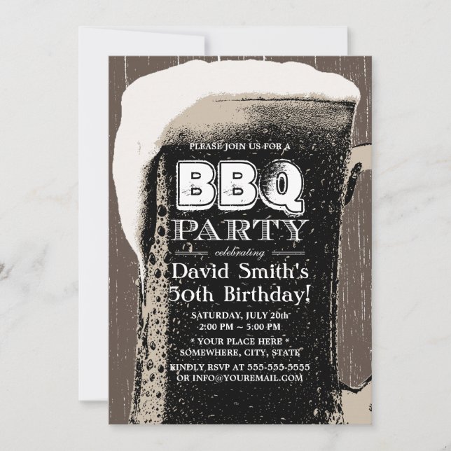 Invitation Bière géante rustique & BBQ 50e fête d'anniversair (Devant)