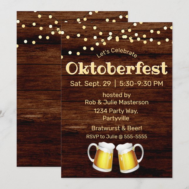 Invitation Bière légère de l'Oktoberfest rustique (Devant / Derrière)