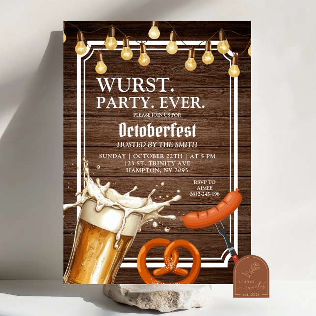 Invitation Bière rustique Wurst Pretzel Oktoberfest (Créateur téléchargé)