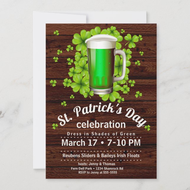 Invitation Bière verte et Shamrocks de la Saint-Patrick sur b (Devant)