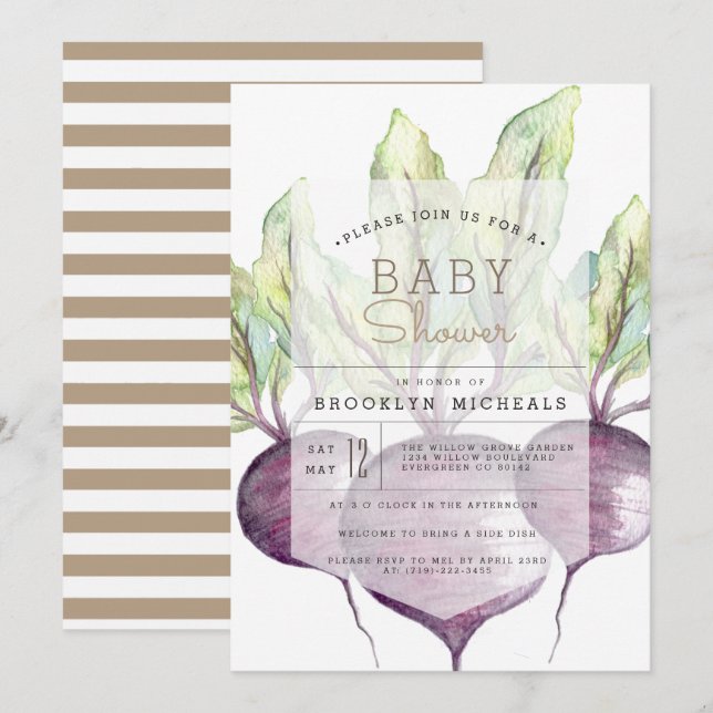 Invitation Bières biologiques | Veggie | Baby shower aquarell (Devant / Derrière)