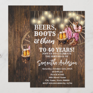 Invitation Bières Boots & Cheveux Pink Western Pays Anniversa