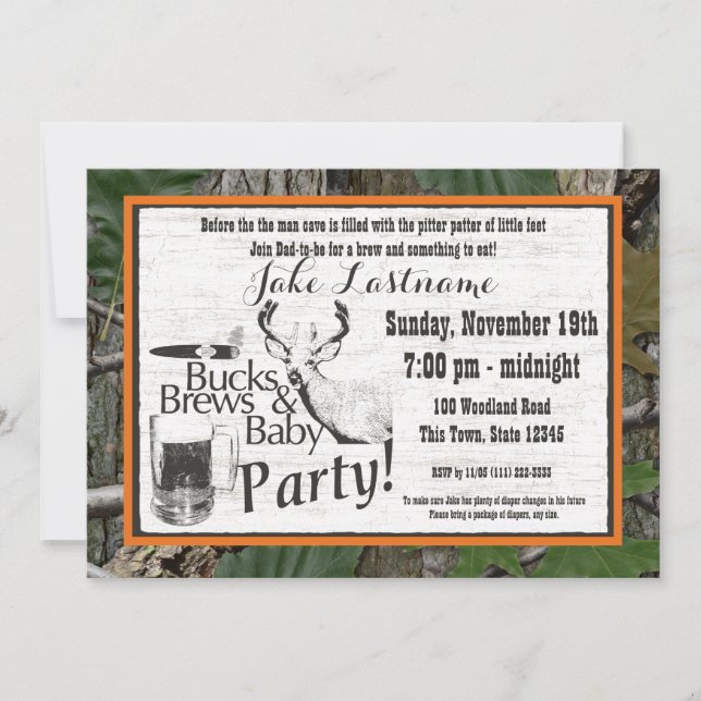Invitation Bières Bucks et Baby Shower (Devant)