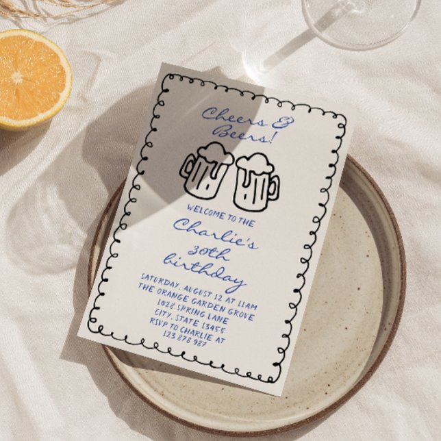 Invitation Bières Écrite à la main Homme Fun Anniversaire Fun (Créateur téléchargé)