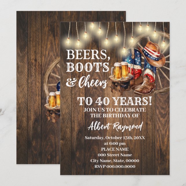 Invitation Bières patriotiques Boots & Cheers Pays Anniversai (Devant / Derrière)