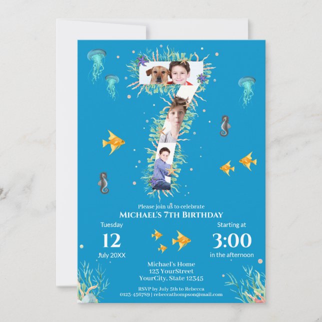 Invitation Big 7th Photo Collage Anniversaire sous la mer (Devant)