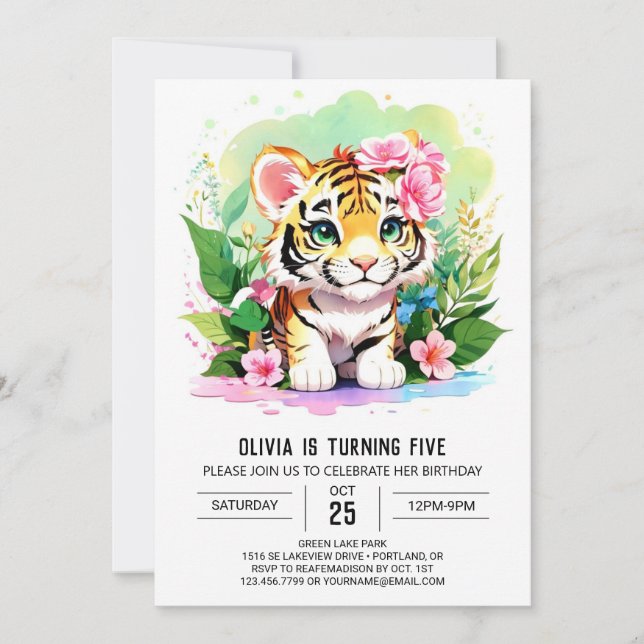 Invitation Big Cat Jungle Tiger Cub Anniversaire (Devant)