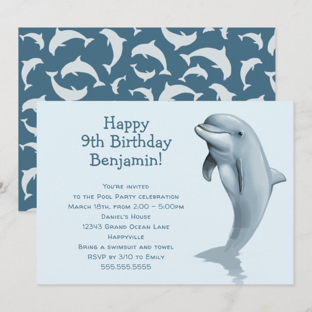Invitation Big Dolphin Anniversaire de enfant Party (Devant / Derrière)