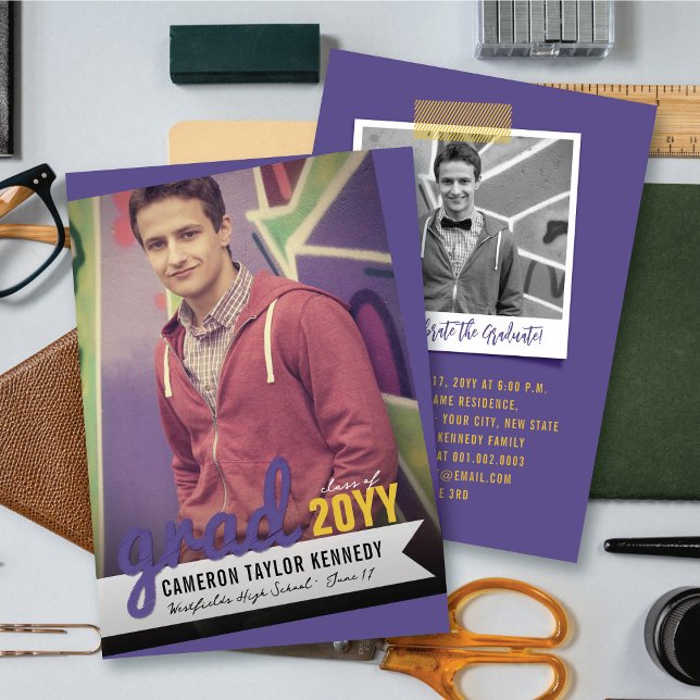 Invitation Big Grad Scribbles Photo Modern Graduation Party (Créateur téléchargé)