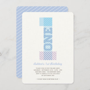 Invitation Big Number 1 Stripes Bébé Garçon 1er fête d'annive